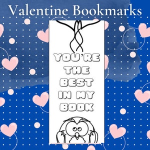 Valentine Bookmarks to color for teachers, librarians or students to give to classmates digital download image 8