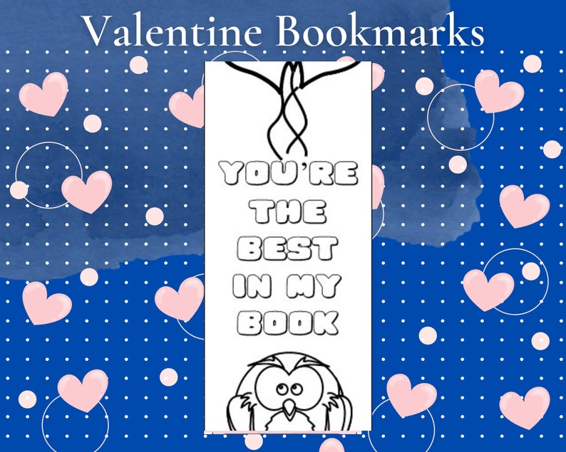 Valentine Bookmarks to color for teachers, librarians or students to give to classmates digital download image 8