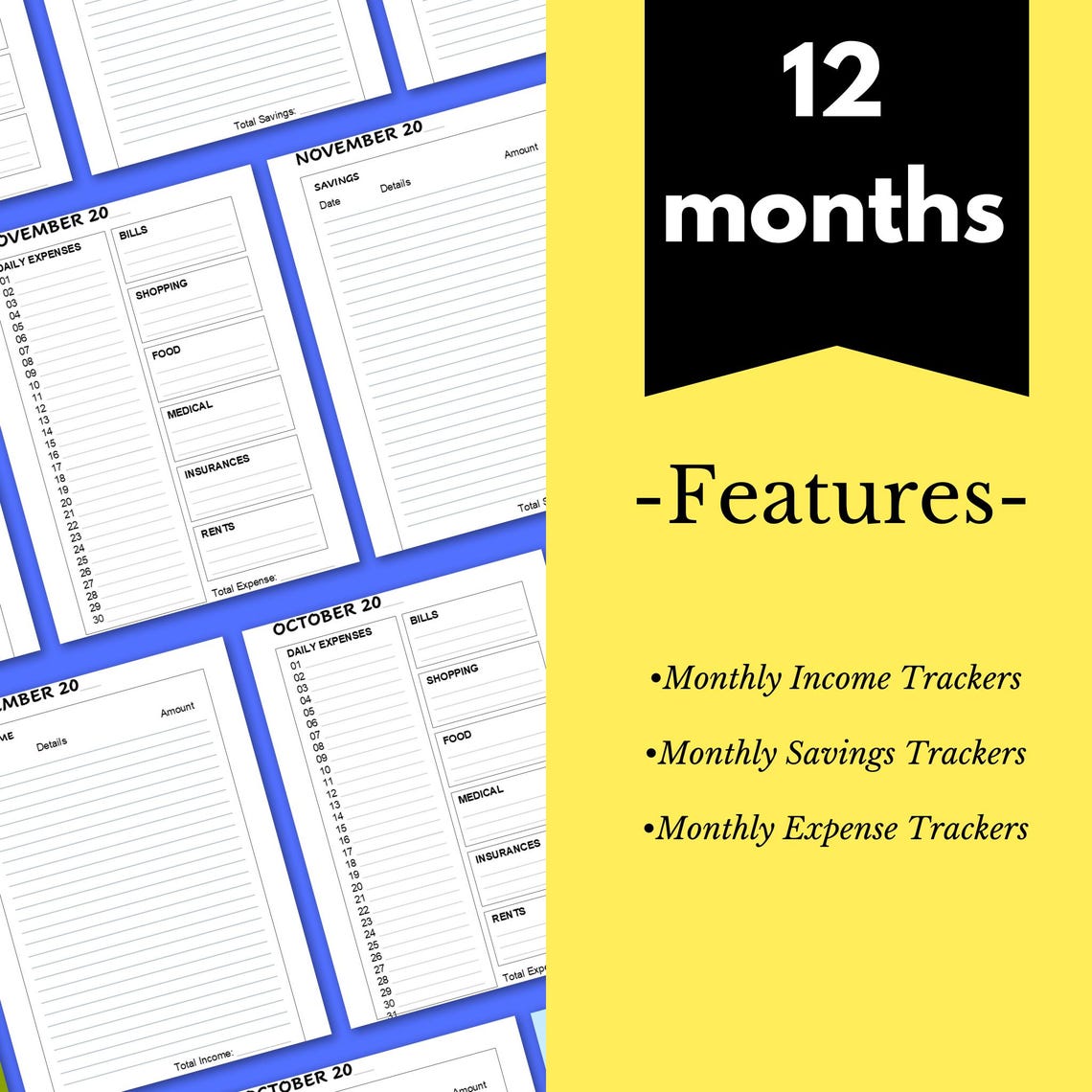 Printable Budget Tracker Planner, Monthly Expense & Savings Log (PDF ...