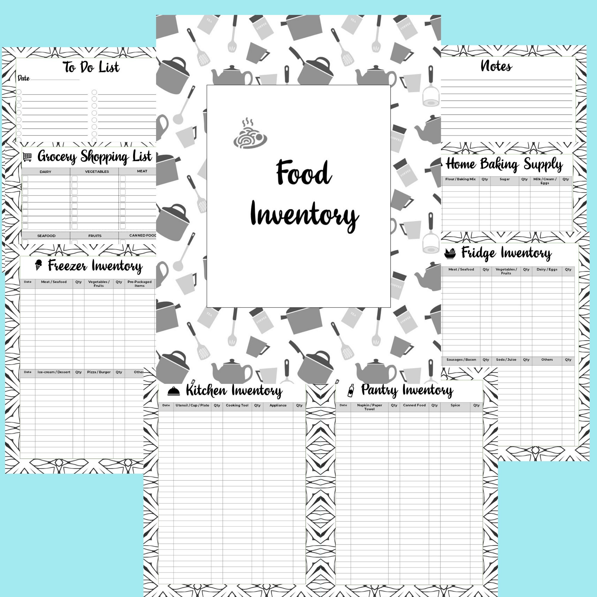 Food Inventory Planner / Kitchen Inventory / Grocery List / Printable ...