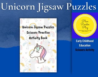 Unicorn Jigsaw Puzzles providing cutting and coloring practice designed for early childhood - school readiness. It is a digital download