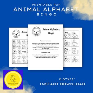 Juego de bingo con alfabeto de animales: reconocimiento de letras y animales y práctica de coloración para niños en edad preescolar, jardín de infantes y primeros grados de primaria.