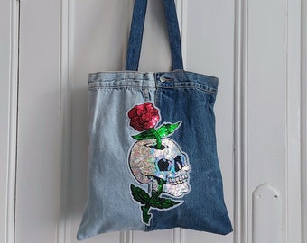 Denim Tote Bag - Reworked from Denim Jacket Sleeves!