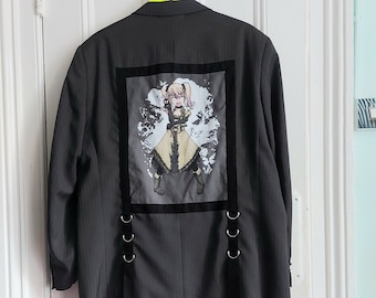 Upcycled SCR-Emo Anime Backpatch Reworked Jacket - Chest 46"