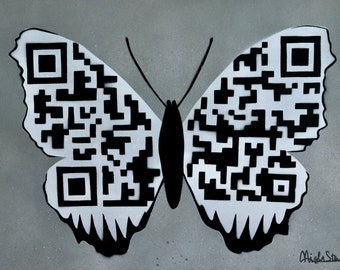 QR-butterfly made with stencil art