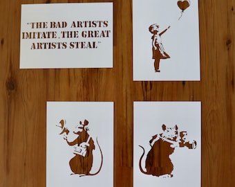 Banksy stencils - Fully handmade paper stencils for wall art, spray paint, home decor, painting, art & craft