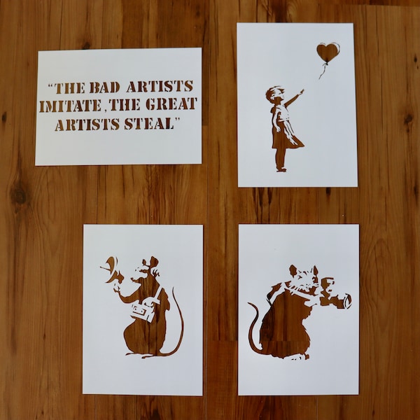 Banksy stencils - Fully handmade paper stencils for wall art, spray paint, home decor, painting, art & craft