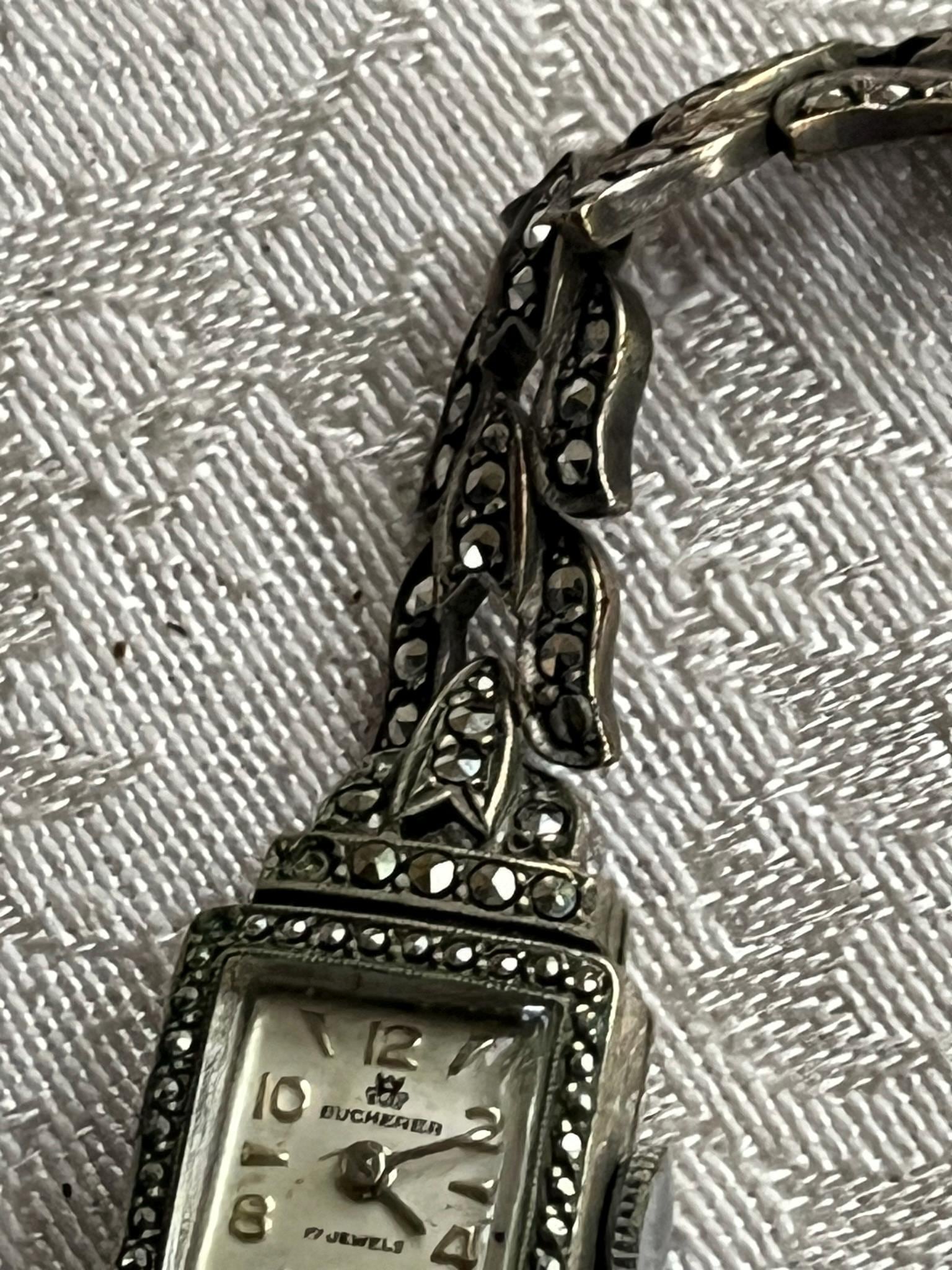 Vintage Stunning 1950s Bucherer 17 Jewel Mechanical Ladies Marcasite Swiss Watch Vintage 1950 main image 3