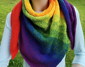 Handmade Rainbow Shawl, Unique 100% Cotton Wrap for All Seasons, Comfy Alternative Fashion Wear, Gift for Her, Gift for Him