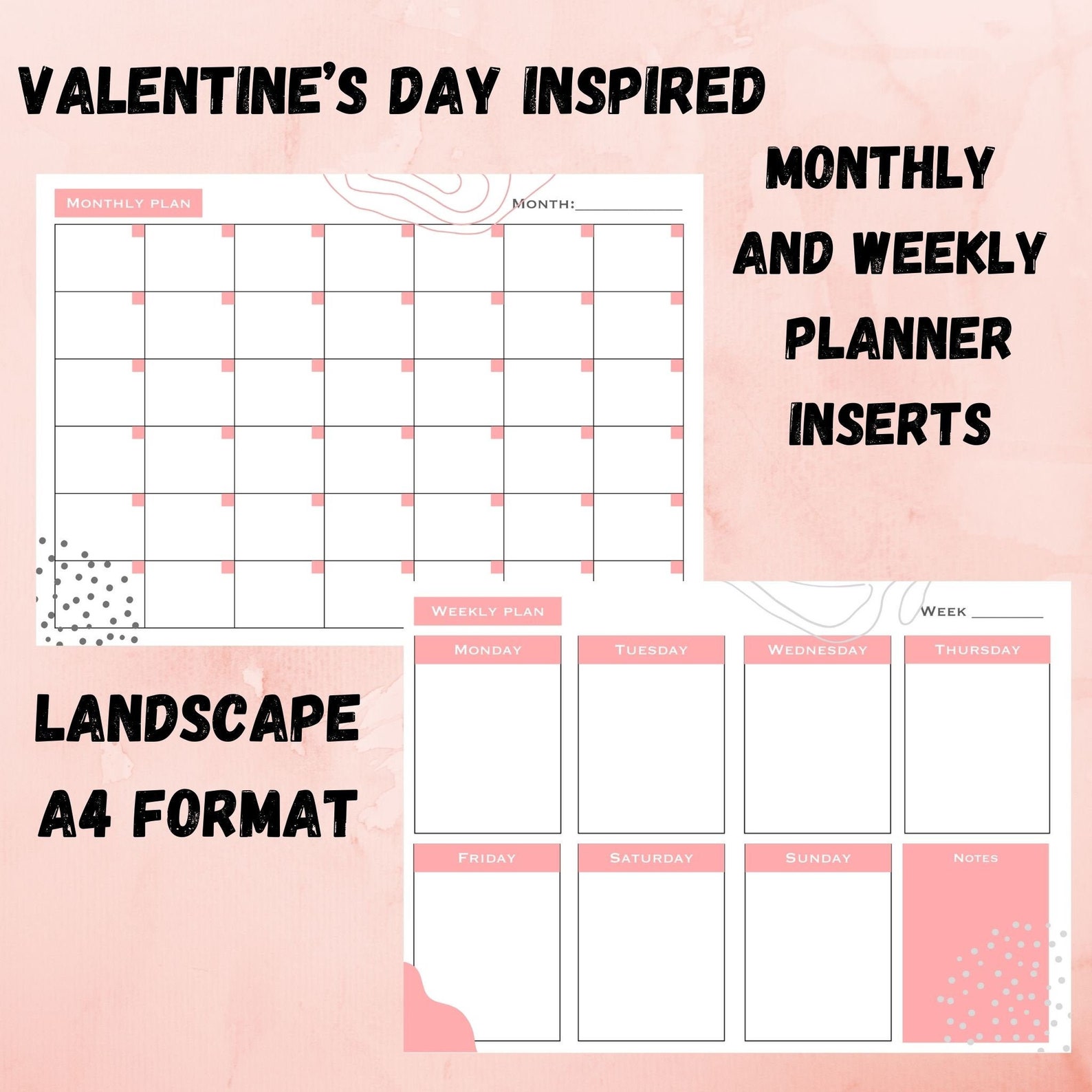 Valentines Day planner template inserts monthly and weekly Etsy
