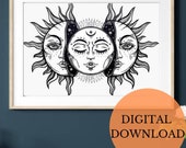 Sun and Moon Wall Art, Printable Wall Art, Sun Wall Art, Moon Wall Art, Tarot Card Wall Art, Home Decor Art, Boho Wall Art, Modern Wall Art