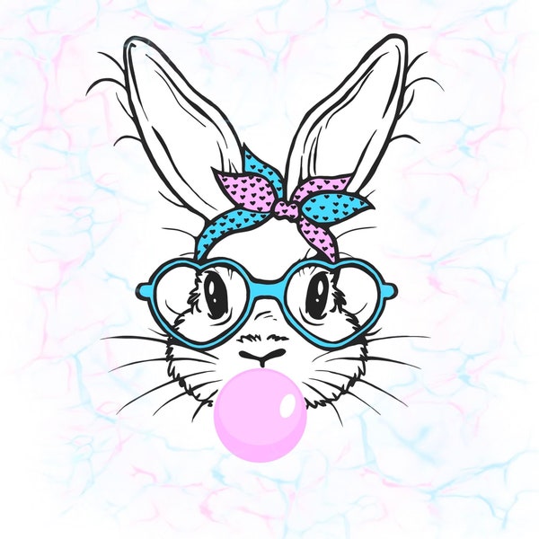 Bunny Svg, Bunny Bubble Gum Svg, Bubble Gum Svg, Bunny with Glasses Svg, Dxf, Eps, Bunny PNG, Rabbit Svg, Girly Rabbit Svg, Bunny Shirt Svg