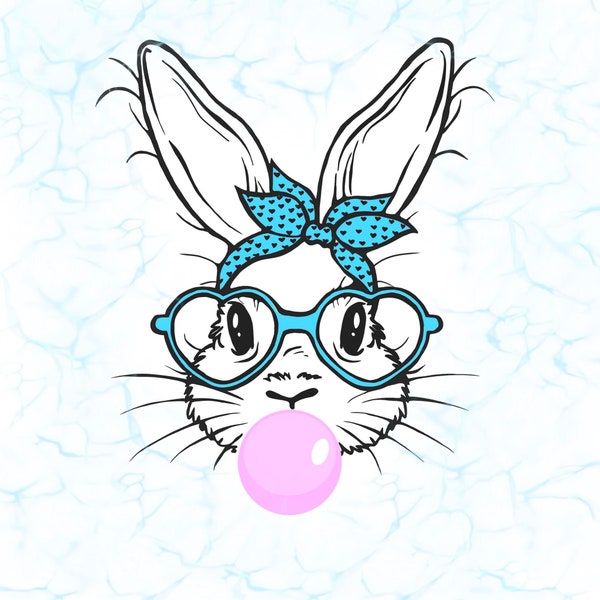 Bunny Svg, Bunny Bubble Gum Svg, Bubble Gum Svg, Bunny with Glasses Svg, Dxf, Eps, Bunny PNG, Rabbit Svg, Girly Rabbit Svg, Bunny Shirt Svg