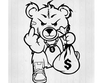 Gangster Bear SVG, Teddy Bear SVG, Bear SVG, Gangster Svg, Money Bag Svg,Teddy Bear Png,Teddy Bear Clipart,Middle Finger Svg,Cricut Cut File