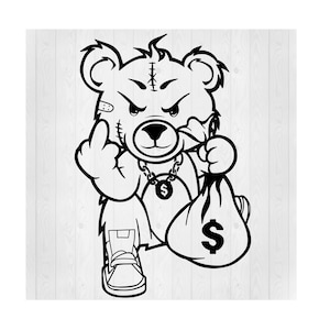 Gangster Bear SVG, Teddy Bear SVG, Bear SVG, Gangster Svg, Money Bag Svg,Teddy Bear Png,Teddy Bear Clipart,Middle Finger Svg,Cricut Cut File image 1