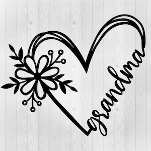 Abuela Svg, Corazón Svg, Flores Svg, Abuela Svg, Abuela Camiseta, Abuela Png, Corazón Png, Archivo Vectorial, Archivo De Corte Cricut, Corazón Camiseta Svg