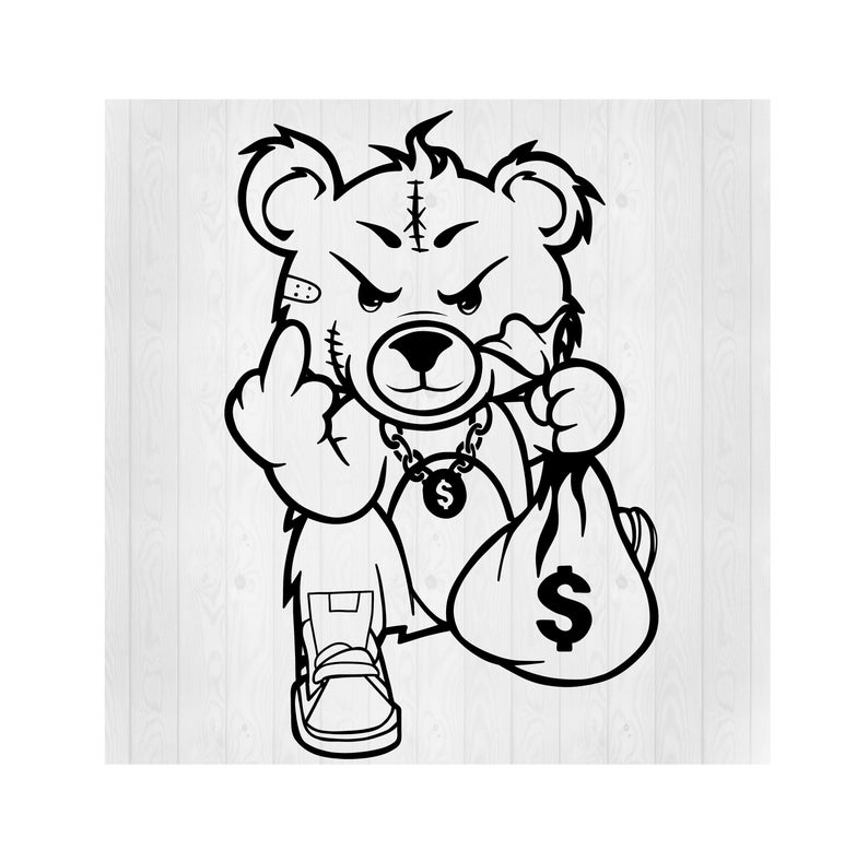 Gangster Bear SVG, Teddy Bear SVG, Bear SVG, Gangster Svg, Money Bag Svg,Teddy Bear Png,Teddy Bear Clipart,Middle Finger Svg,Cricut Cut File image 1