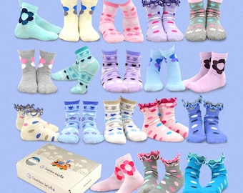18 Pair Girls Toddler Kids Socks Cute and Fun Cotton Crew Socks | Flower Socks | Kids Socks | Kids ruffle socks | Christmas Stuffer Socks