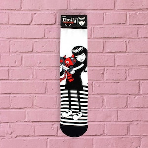 Emily the Strange, Striped Plushy Socks, Socks for Women, Goth Socks, Black Cat, Punk, Gift Ideas,Halloween Socks, Cat Socks, Ruby Gloom