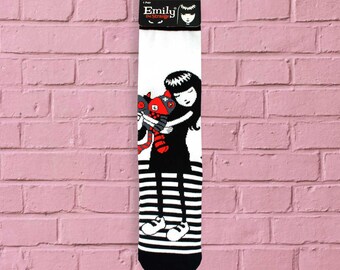 Emily the Strange, Striped Plushy Socks, Socks for Women, Goth Socks, Black Cat, Punk, Gift Ideas,Halloween Socks, Cat Socks, Ruby Gloom