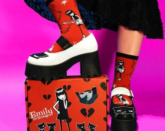 Emily The Strange Crew Socks, Goth Punk Black Cat Y2k, 12 Pair