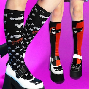 Emily the Strange, 2-Pack Socks, Knee High Socks, Fun Socks, Cute Punk Socks, Black Cat Socks, Halloween Socks, Gift Ideas, Y2K