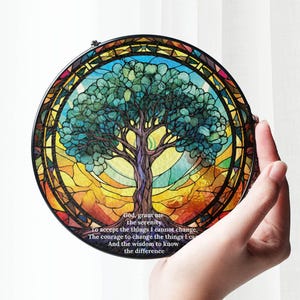 Serenity Prayer Tree Suncatcher, AA Sobriety Gift for Sponsor, Sober Anniversary Present