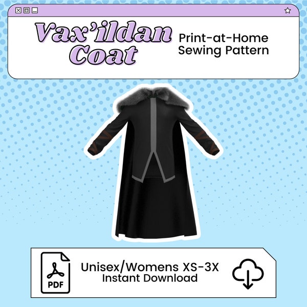 Vax'ildan Coat and Cape PDF Cosplay Pattern | Kritische Rolle inspiriert druckbare Kostüm Muster