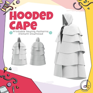 Patrón de costura para capa con capucha de longitud ajustable para cosplay (descarga digital)