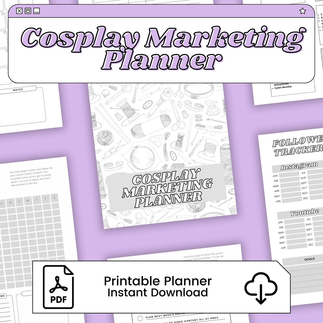 Cosplay Marketing Planner for Social Media | Printable PDF and PNG ...