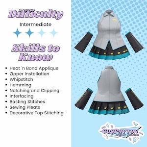 Hatsune Miku Vest, Skirt, Tie, and Armwarmer Cosplay Sewing Pattern Bundle (Digital Download)
