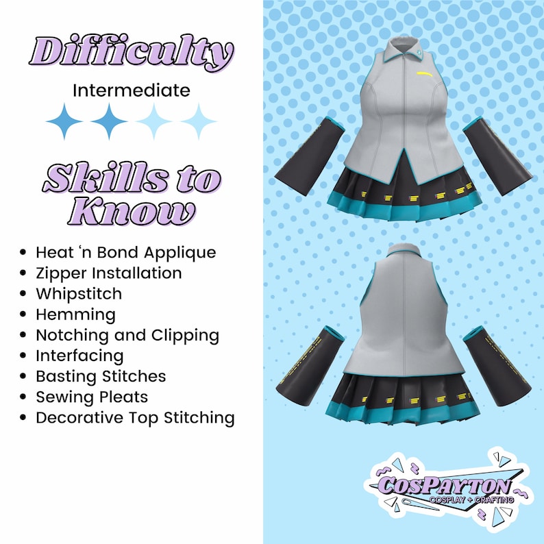Hatsune Miku Vest, Skirt, Tie, and Armwarmer Cosplay Sewing Pattern Bundle (Digital Download)