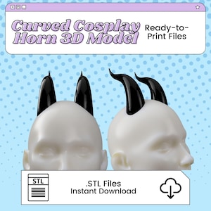 Curved Costume Devil/Tiefling Horns 3D Print File | STL for Cosplay