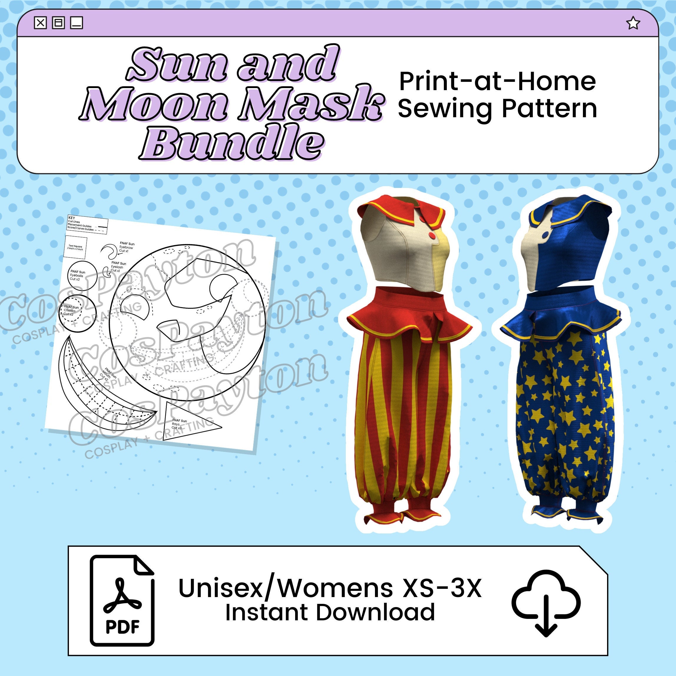 Sun and Moon Mask and Pattern PDF Cosplay Bundle, Five Nights at Freddy's