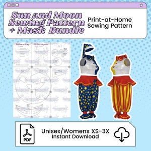 Sun and Moon Mask and Pattern PDF Cosplay Bundle | Five Nights at Freddy&#39;s Inspired Printable Costume Pattern