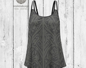 Costume da bagno tankini con stampa tribale: costume da bagno boho con scollo all'americana