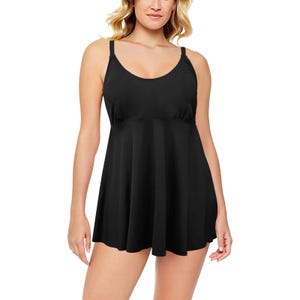 Black Boho Tribal Pleated Swim Dress – 2-Piece Tankini Set