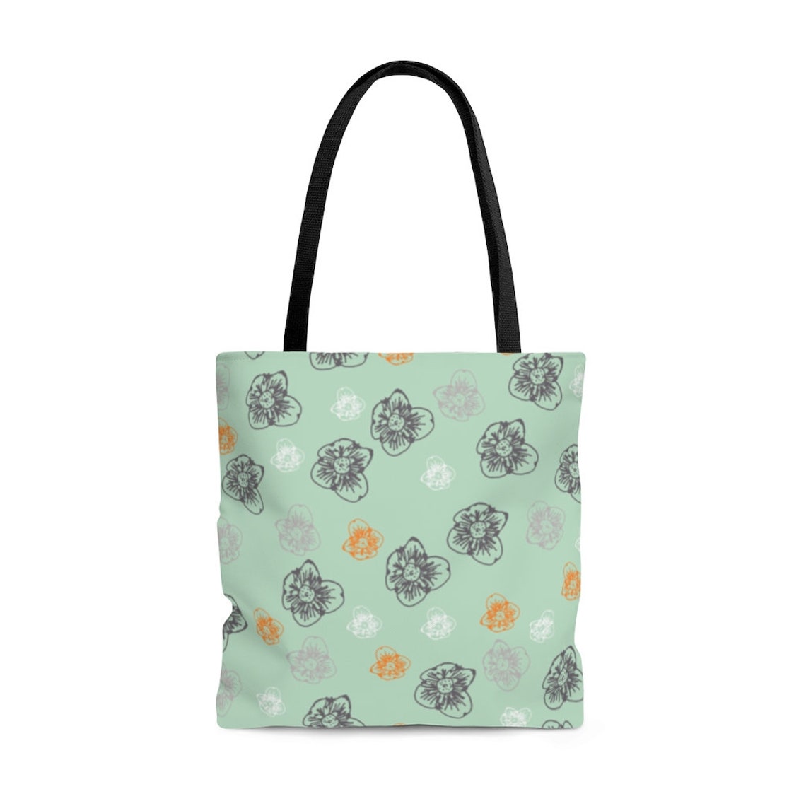 Mint Green Flowers Tote Bag Etsy