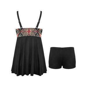 Boho Tribal Pleated Swim Dress – 2-Piece Tankini Set