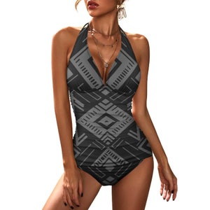 Native Print Halter Tankini Set: Boho Two Piece Swimsuit