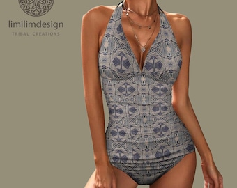 2-Piece Women's Halter Tankini 48KA01 (All-Over Printing)