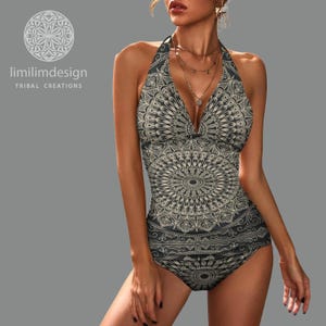 Native Print Tankini Swimsuit: Boho Halter V-Neck Two Piece