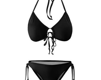 Traje de baño de dos piezas con lazo frontal y cuello halter de espíritu tribal para mujer