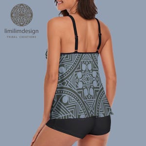 Strój kąpielowy typu tankini z nadrukiem plemiennym: strój kąpielowy boho z wiązaniem na szyi