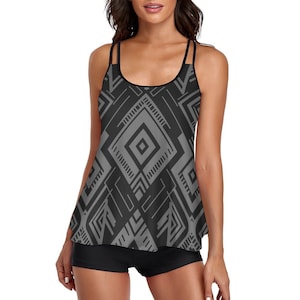 Tribal Print Tankini Swimsuit: Boho Halter Swim Set