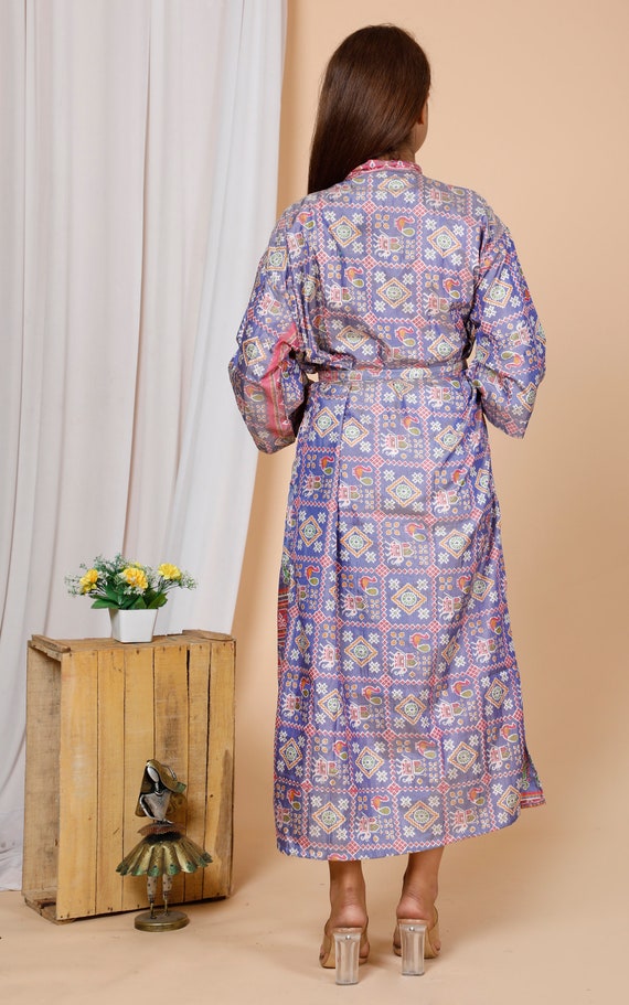 INDIAN Vintage Silk Sari Kimono, Silk Blend Kimon… - image 4