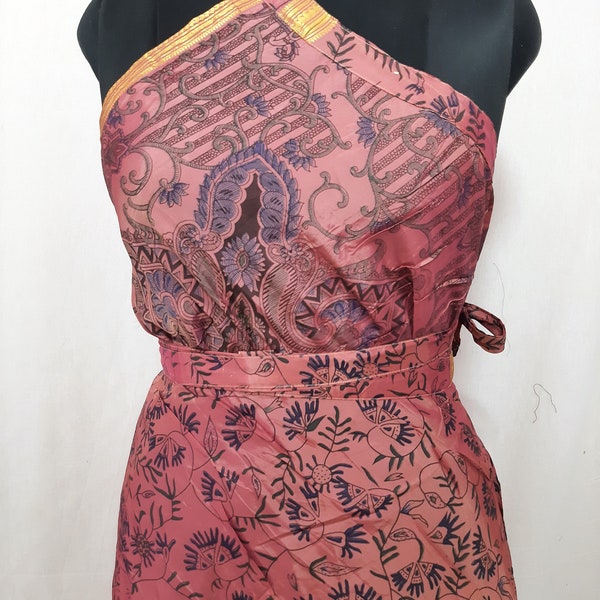 Jupe longue indienne vintage en poly soie pour femme, jupe bohème enveloppante, jupe portefeuille recyclée double couche gitane hippie bohème