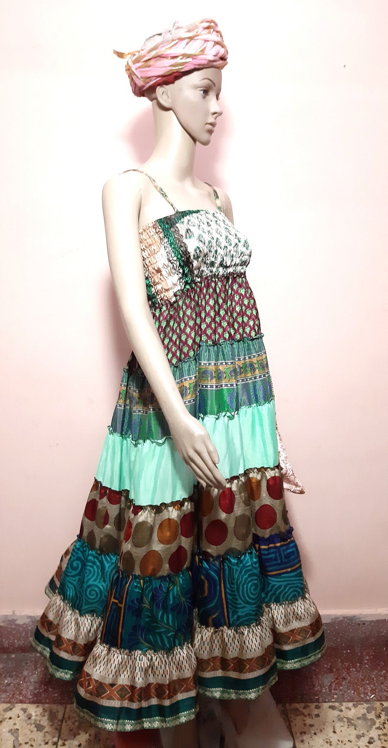 Indian Vintage Silk Long Skirt Women Wrap Bohemian Skirt Gypsy Hippie Boho Double Layer Upcycle Wrap Skirt