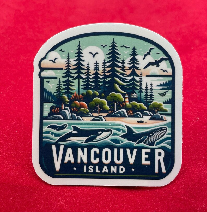 Vancouver Island-klistermärke, resor i nordvästra USA, väderbeständig vinyl bild 4