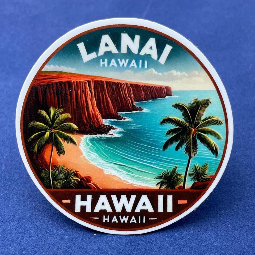 Lanai, Hawaii Waterproof Beach Sticker: Vinyl Decal for Laptops, Water ...